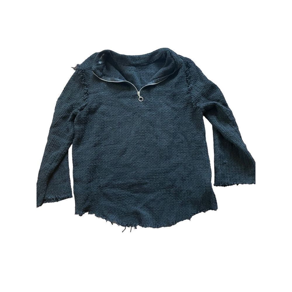 ZARA Basics Black High Neck Long Bell Sleeve with Raw Hems & Top Stud Detail swe